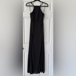Astr Black Halter Paneled Evening Gown